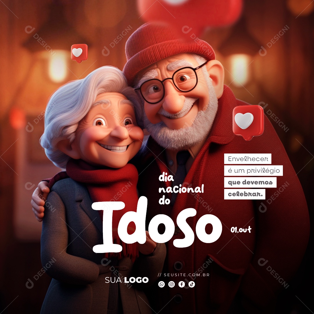 Dia Nacional do Idoso 01 de Outubro Envelhecer é um Privilégio que Devemos Celebrar Social Media PSD Editável