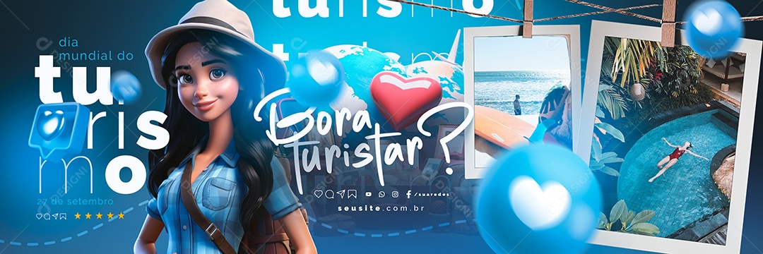 Carrossel Dia Mundial do Turismo 27 de Setembro Social Media PSD Editável