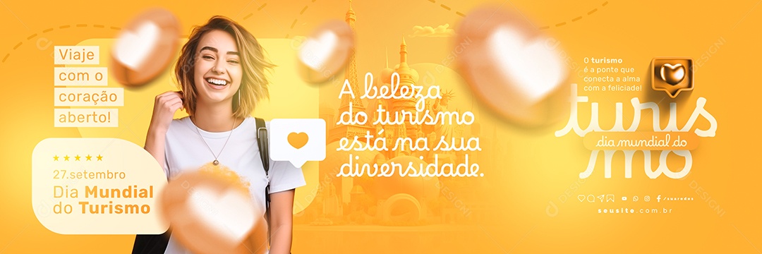 Carrossel Dia Mundial do Turismo A Beleza do Turismo é Viajar pelo Mundo Social Media PSD Editável