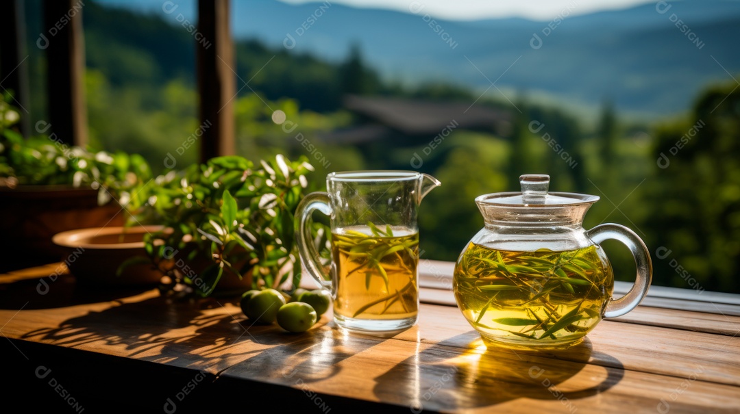 Xícara de chá sobre uma mesa.