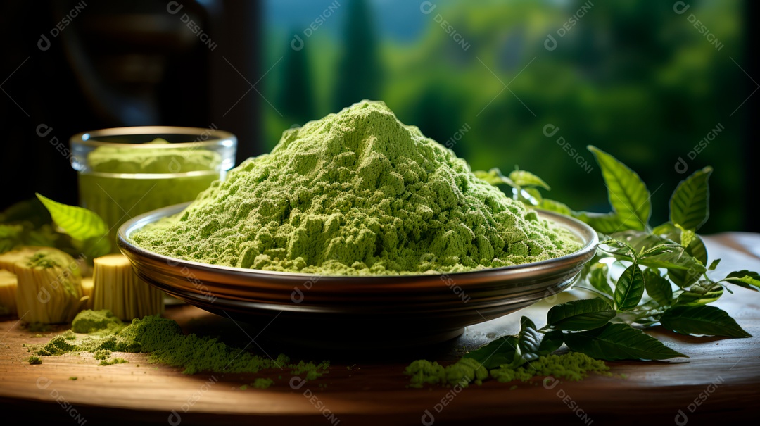 Chá sobre uma mesa de madeira.