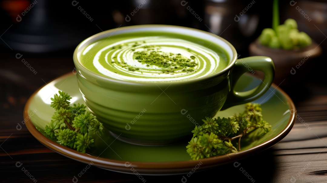 Xícara de chá sobre uma mesa.