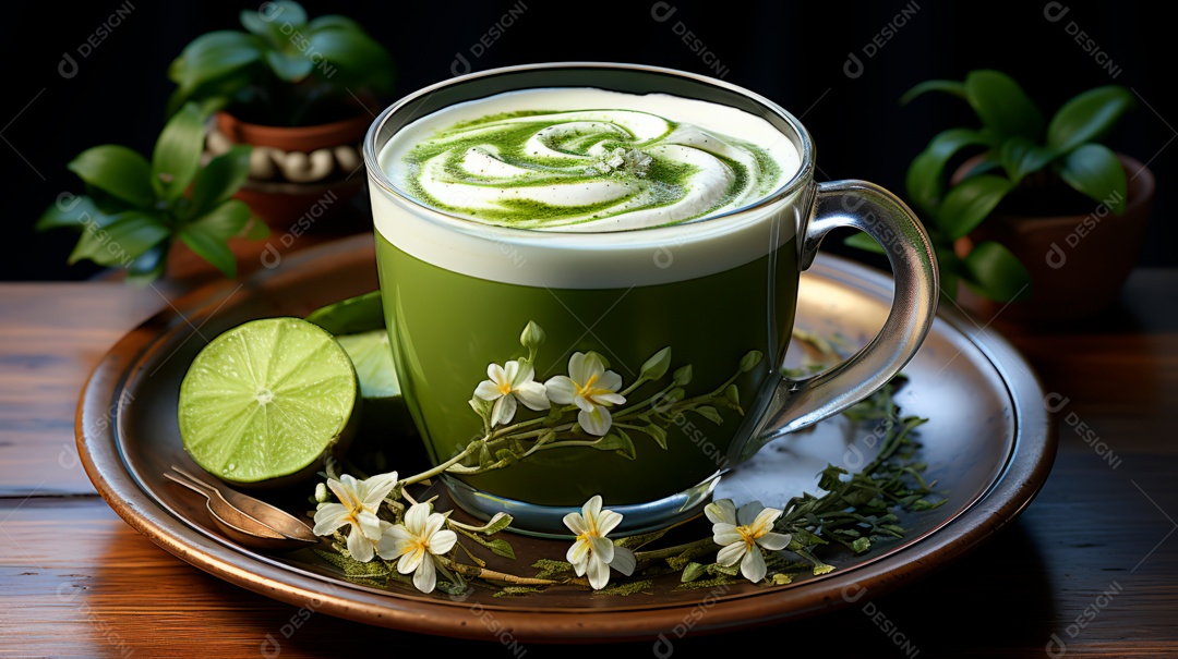 Xícara de chá sobre uma mesa.