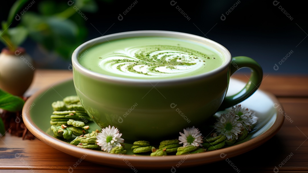 Xícara de chá sobre uma mesa.