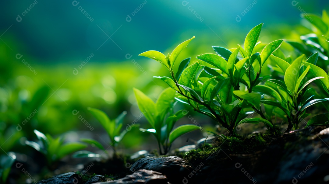 Plantação de Folhas de chá verde.