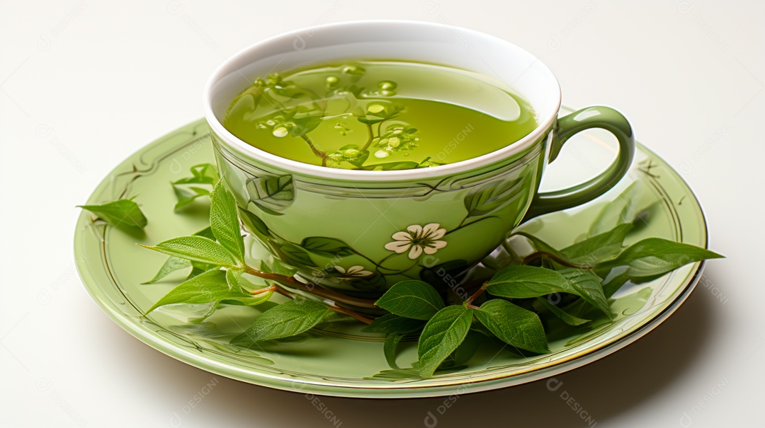 Xícara de chá sobre uma mesa.