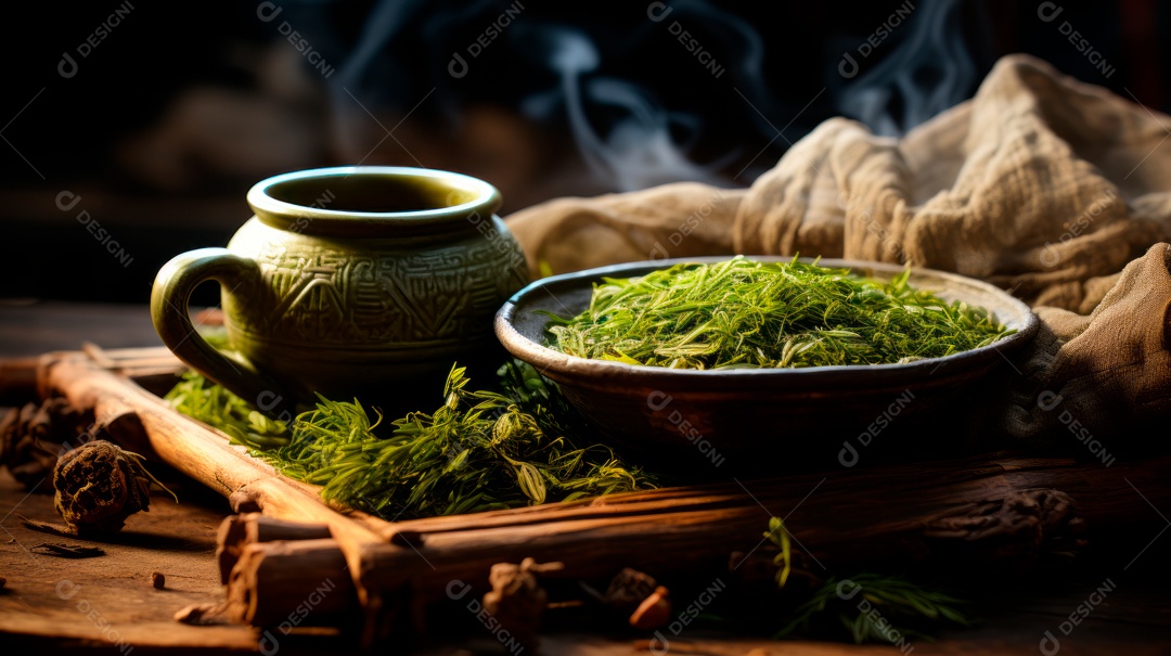 Xícara de chá sobre uma mesa.