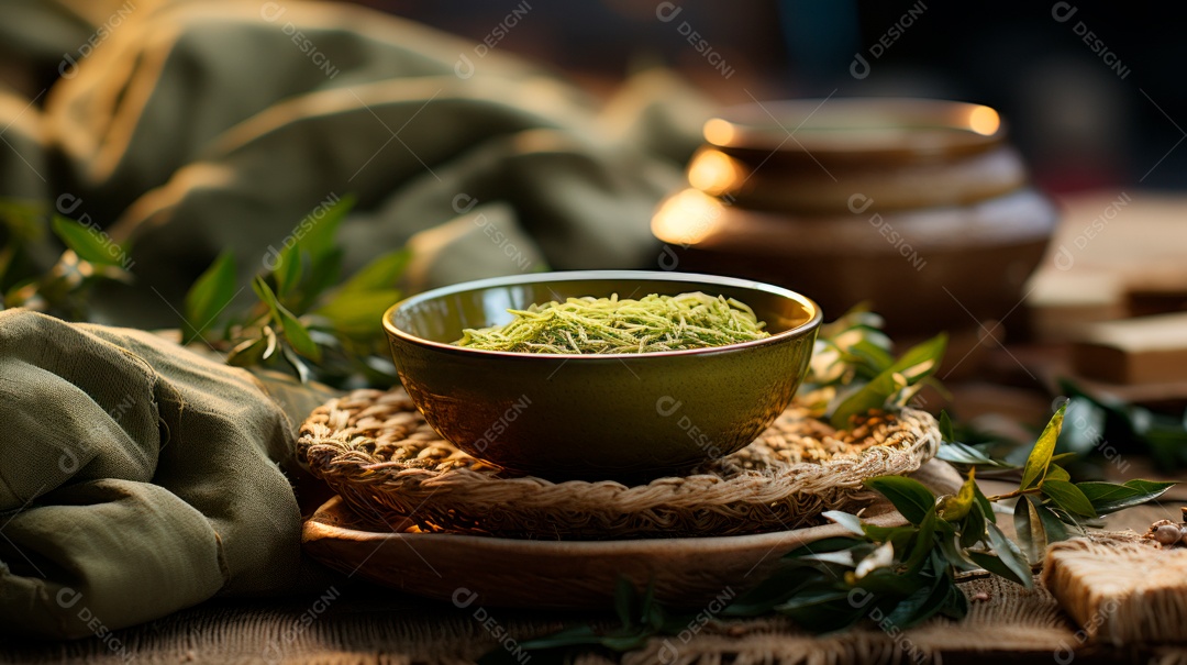 Xícara de chá sobre uma mesa.