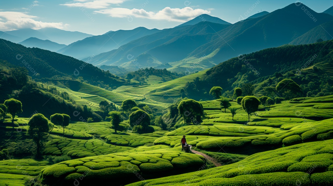 Plantação de Folhas de chá verde.