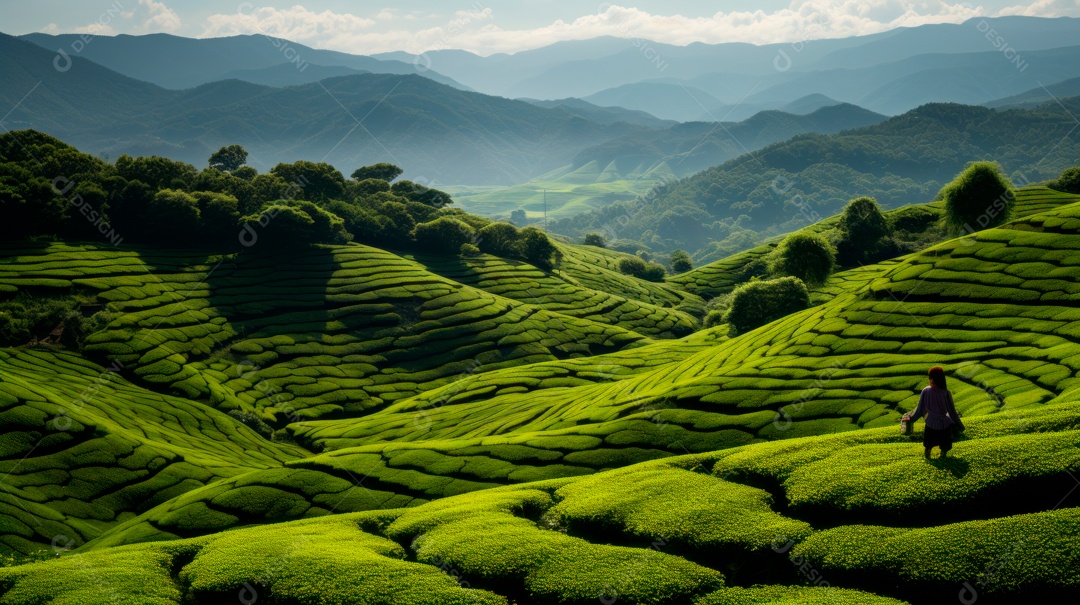 Plantação de Folhas de chá verde.