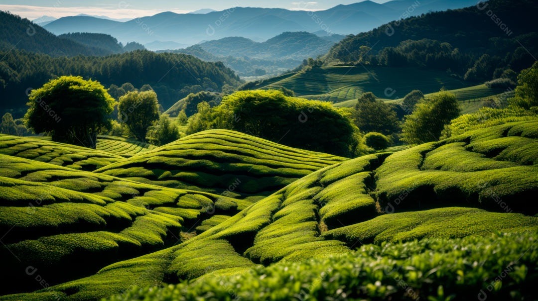 Plantação de Folhas de chá verde.