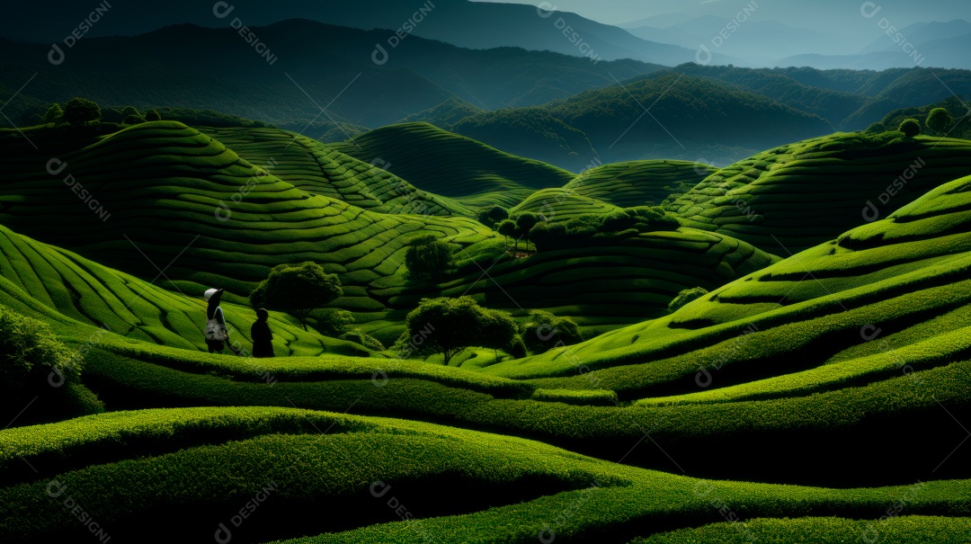 Plantação de Folhas de chá verde.