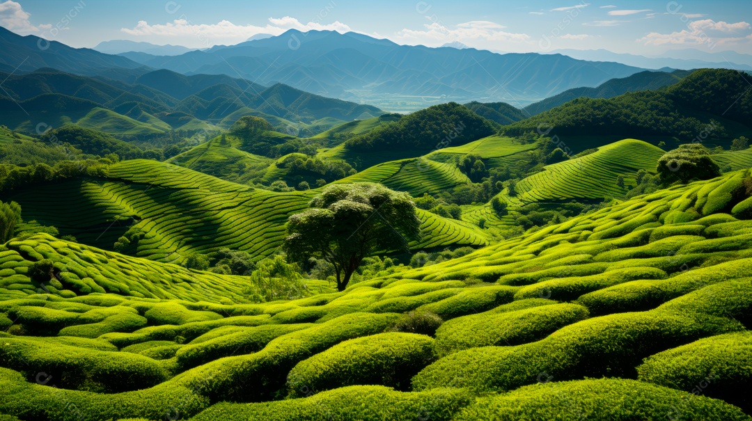 Plantação de Folhas de chá verde.