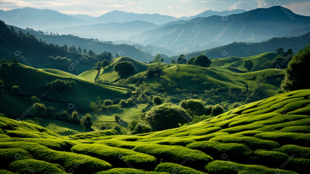 Plantação de Folhas de chá verde.
