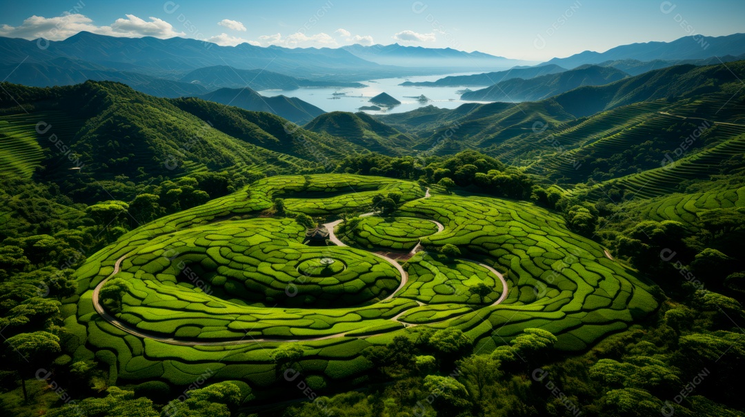 Plantação de Folhas de chá verde.