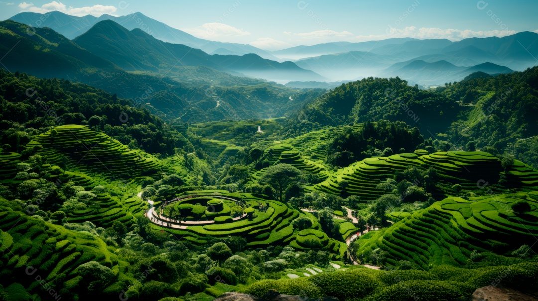 Plantação de Folhas de chá verde.