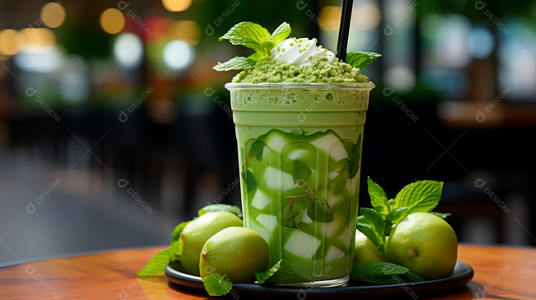 Copo de chá sobre uma mesa.