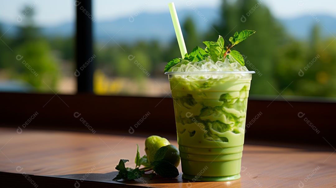 Copo de chá sobre uma mesa.