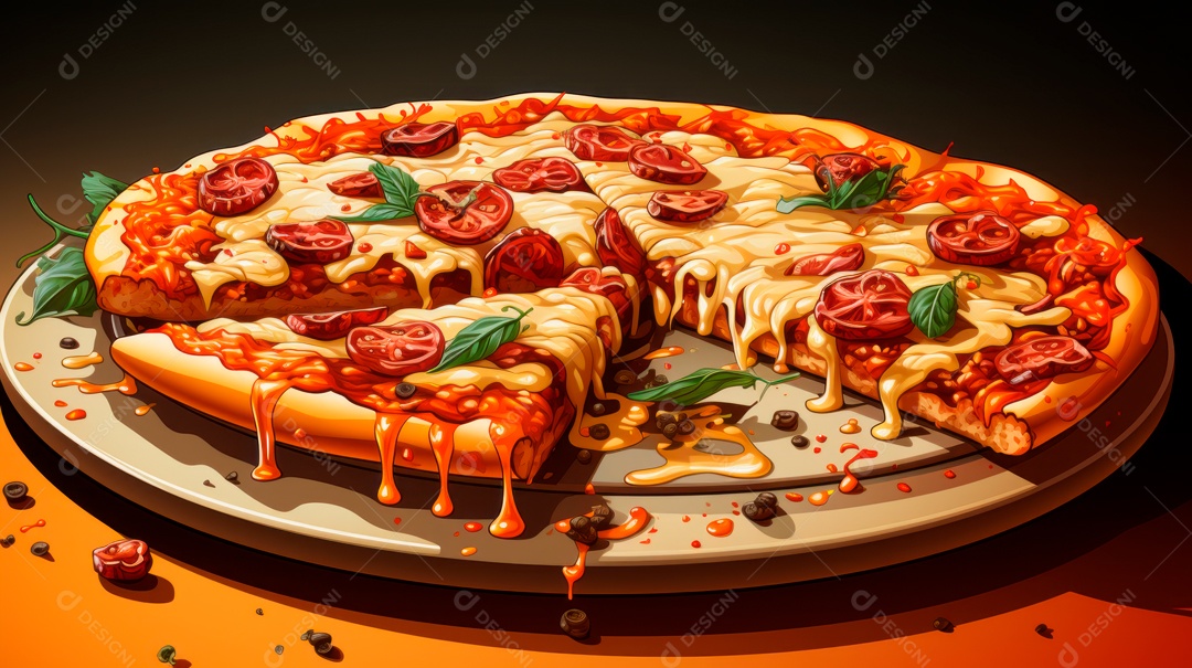 Pizza assada saborosa sobre uma mesa de madeira.