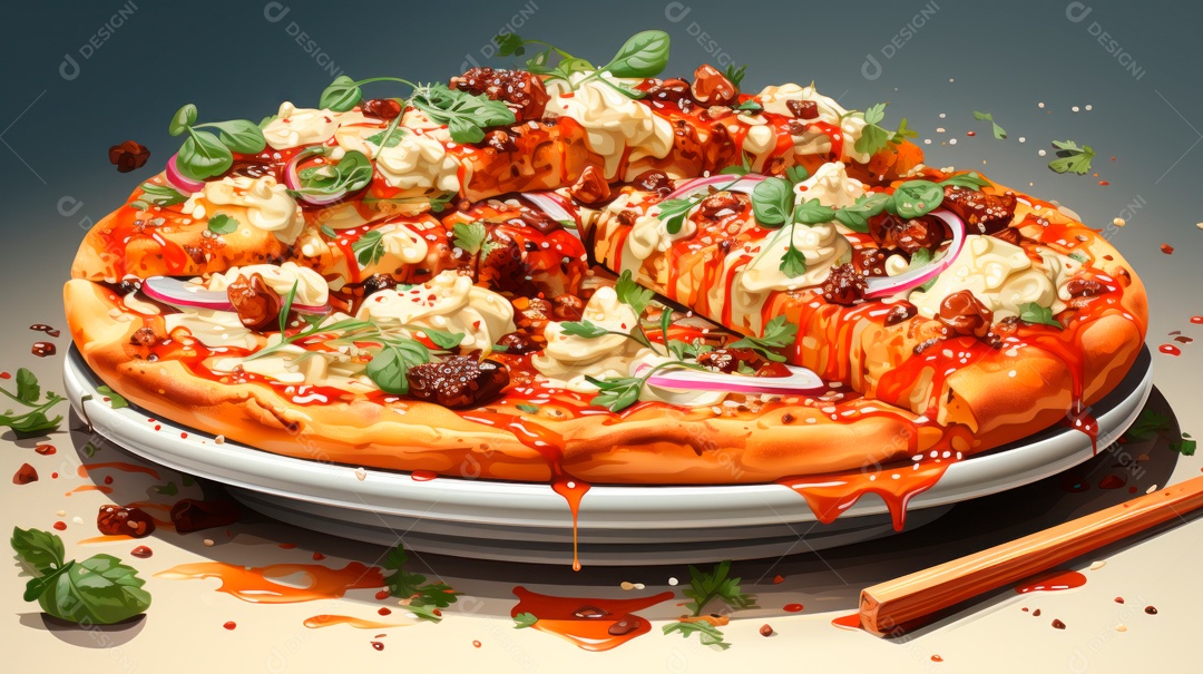 Pizza assada saborosa sobre uma mesa de madeira.