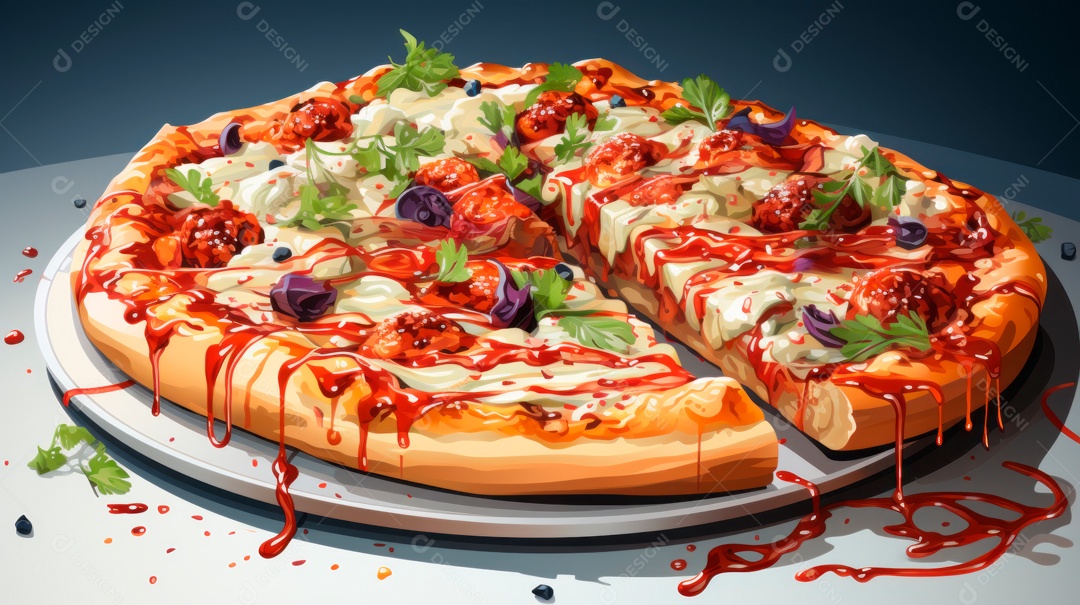 Pizza assada saborosa sobre uma mesa de madeira.