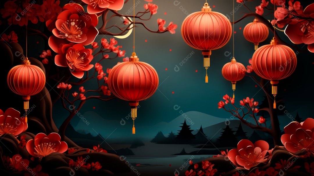 Ano Novo Chinês, 10 de fevereiro, estilo de corte de papel, vetor AI generativo.