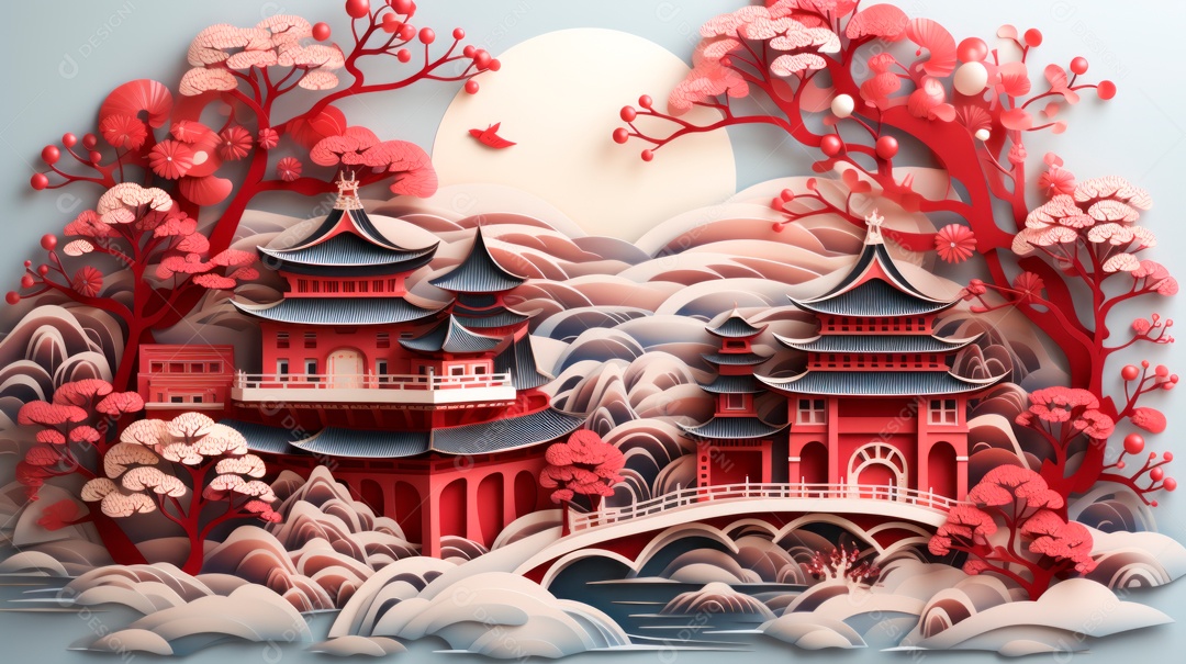 Ano Novo Chinês, 10 de fevereiro, estilo de corte de papel, vetor.