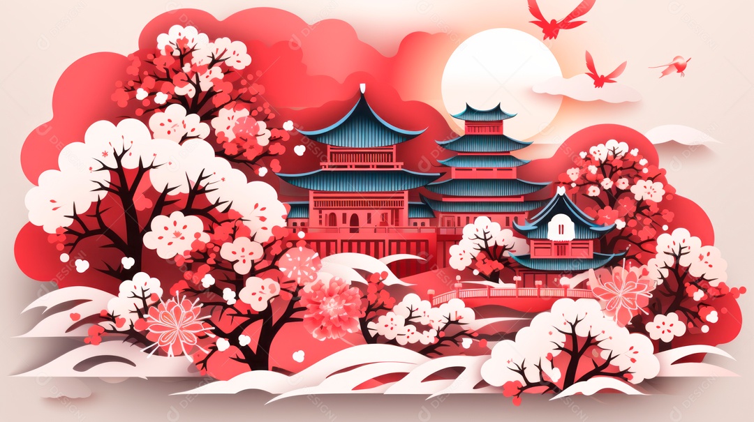 Ano Novo Chinês, 10 de fevereiro, estilo de corte de papel, vetor.