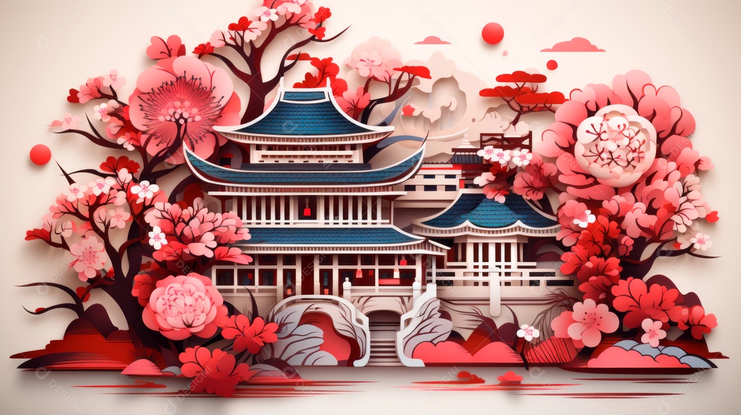 Ano Novo Chinês, 10 de fevereiro, estilo de corte de papel, vetor.