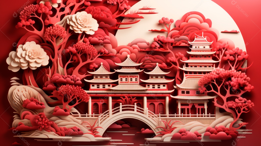 Ano Novo Chinês, 10 de fevereiro, estilo de corte de papel, vetor.