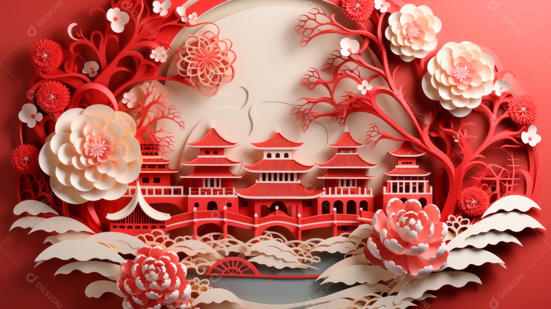 Ano Novo Chinês, 10 de fevereiro, estilo de corte de papel, vetor.