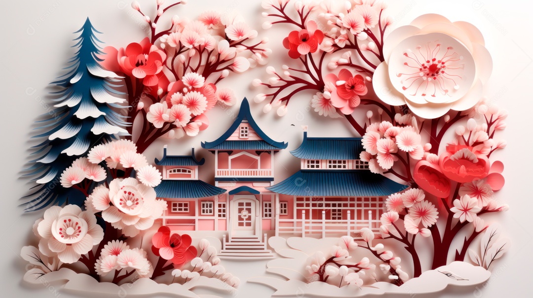 Ano Novo Chinês, 10 de fevereiro, estilo de corte de papel, vetor.