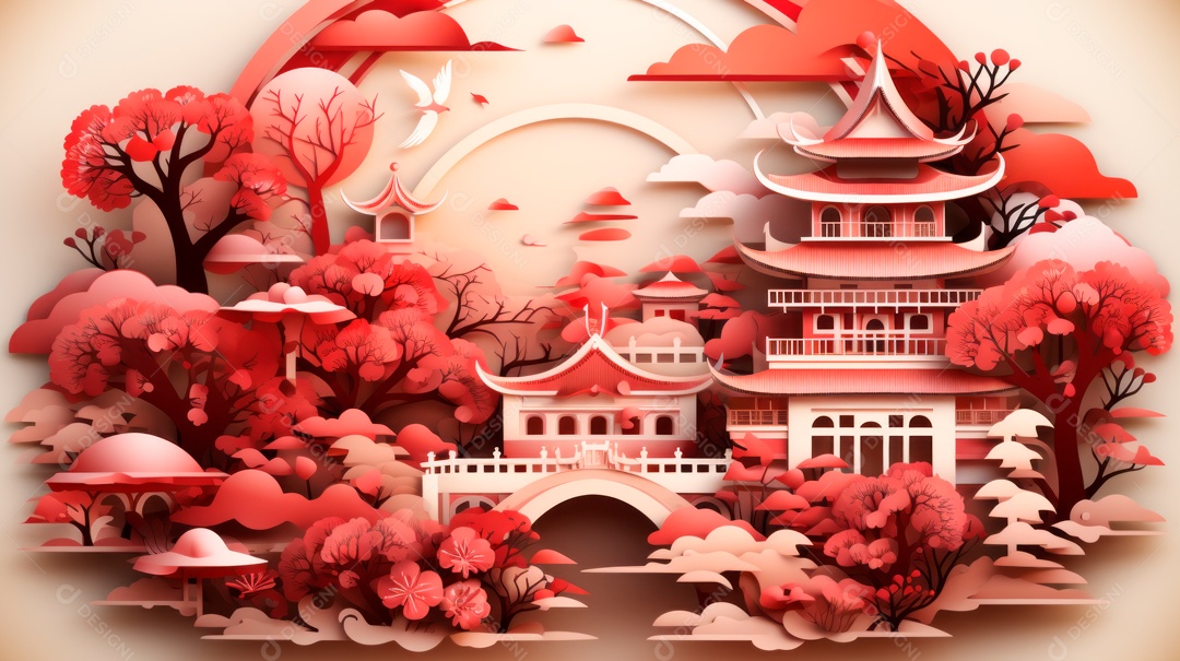 Ano Novo Chinês, 10 de fevereiro, estilo de corte de papel, vetor.