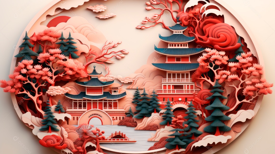 Ano Novo Chinês, 10 de fevereiro, estilo de corte de papel, vetor.