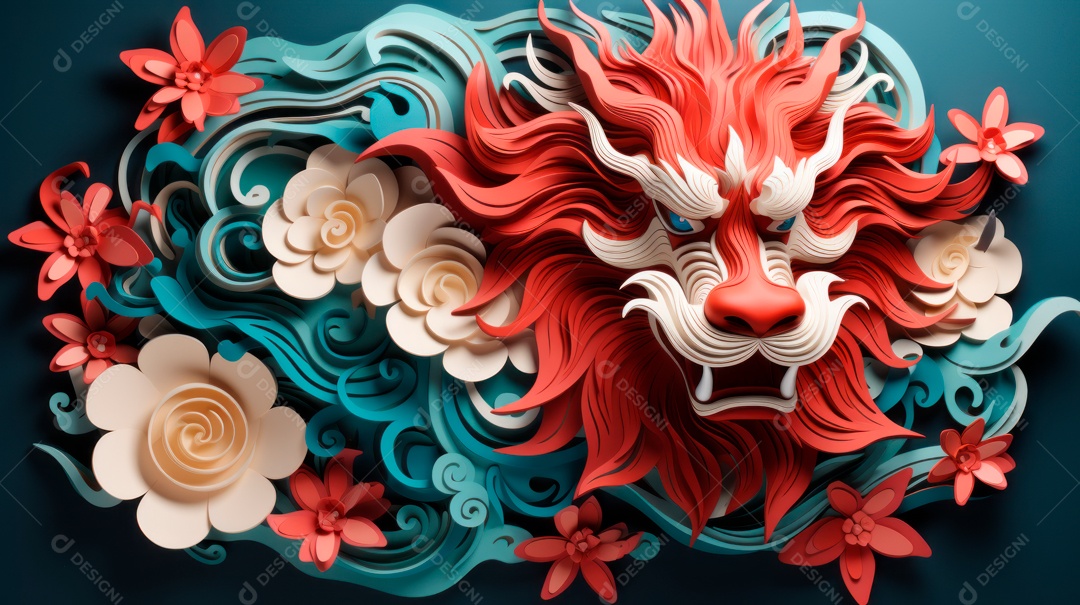 Ano Novo Chinês, 10 de fevereiro, estilo de corte de papel, vetor.