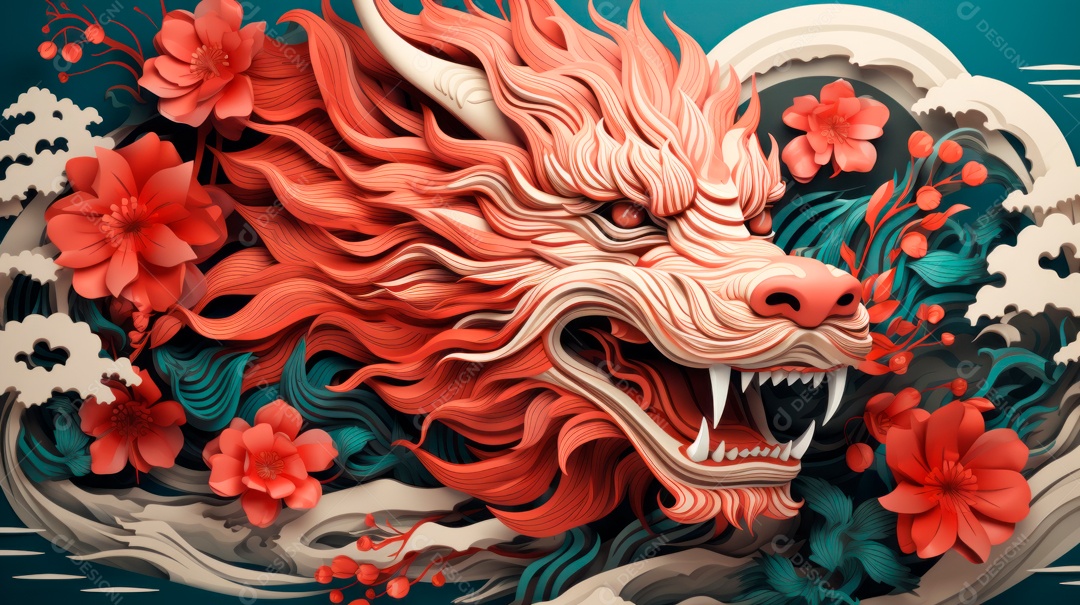 Ano Novo Chinês, 10 de fevereiro, estilo de corte de papel, vetor.