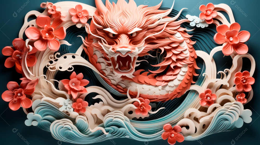 Ano Novo Chinês, 10 de fevereiro, estilo de corte de papel, vetor.