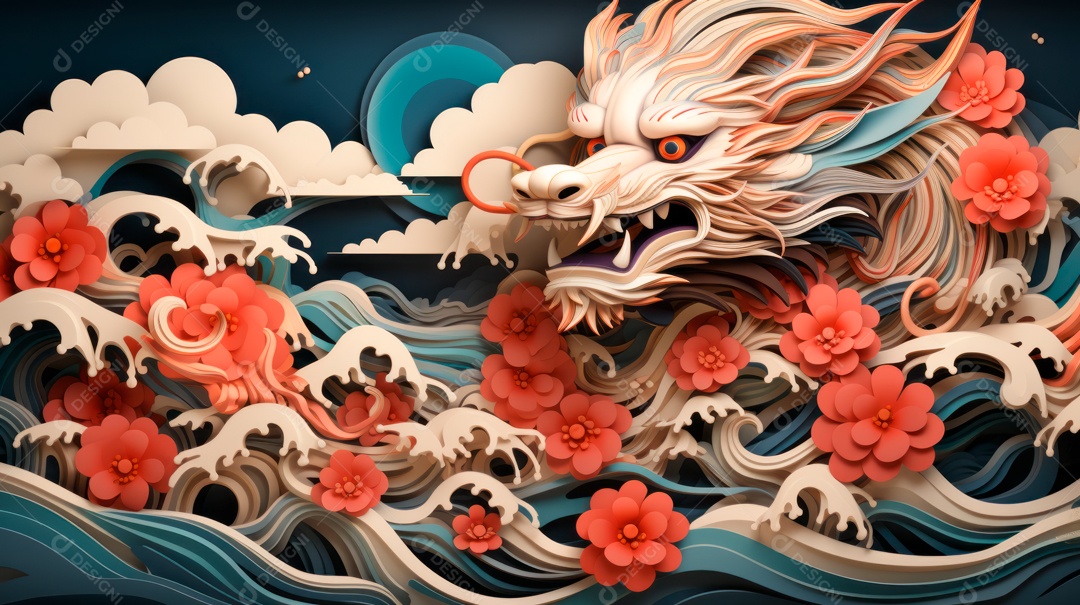 Ano Novo Chinês, 10 de fevereiro, estilo de corte de papel, vetor.