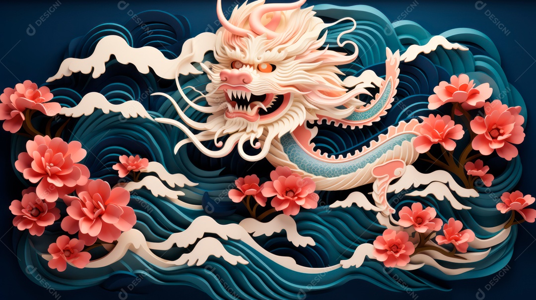 Ano Novo Chinês, 10 de fevereiro, estilo de corte de papel, vetor.