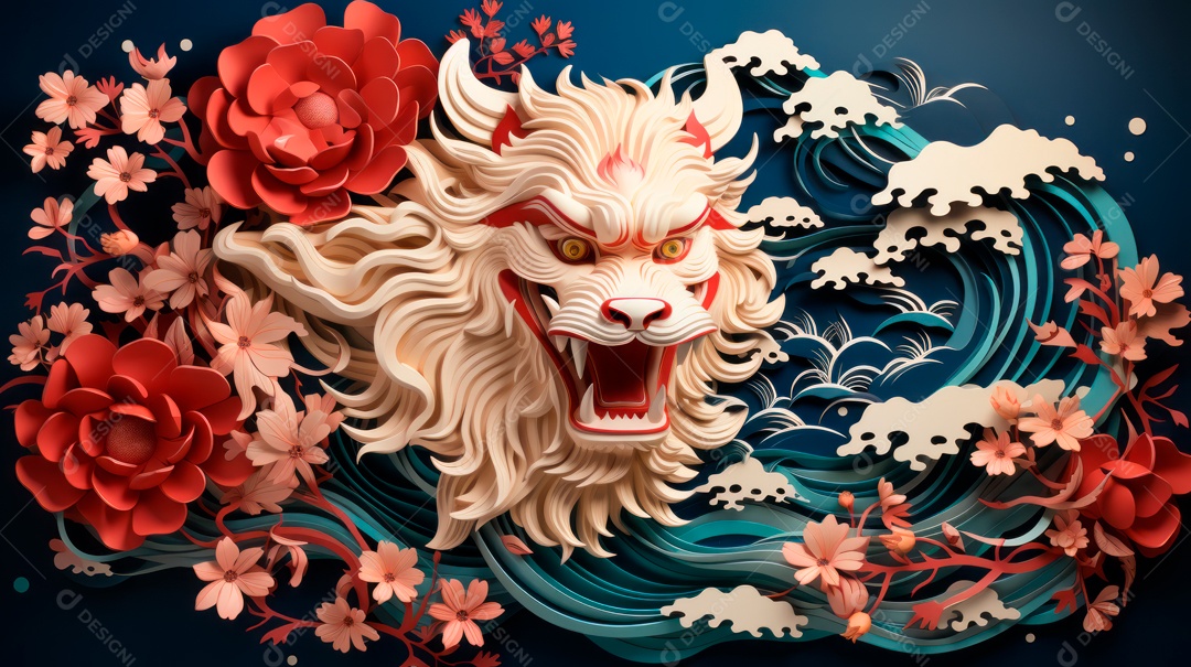 Ano Novo Chinês, 10 de fevereiro, estilo de corte de papel, vetor.