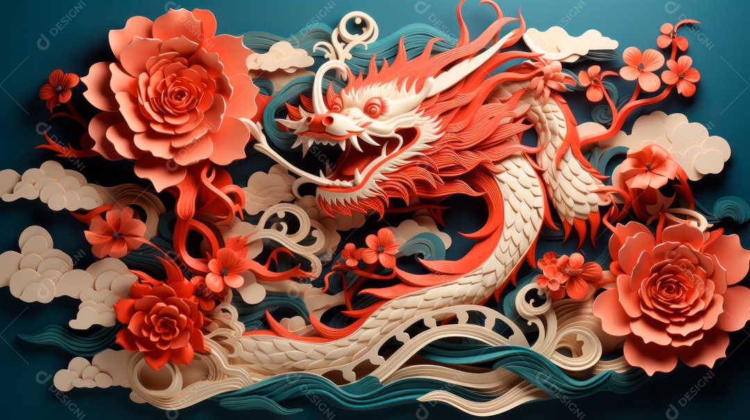 Ano Novo Chinês, 10 de fevereiro, estilo de corte de papel.