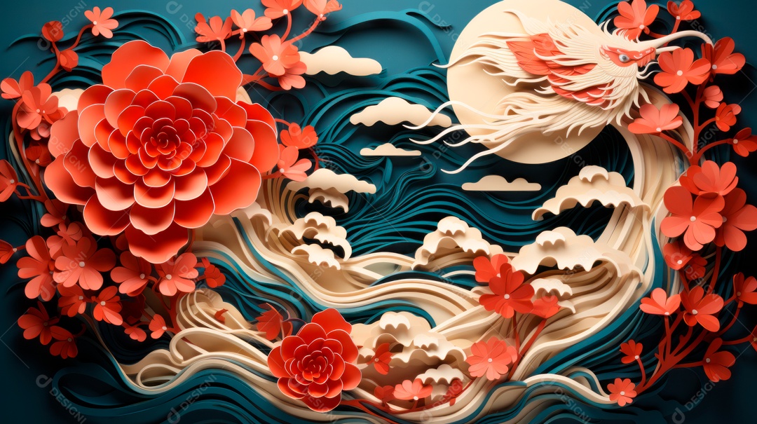 Ano Novo Chinês, 10 de fevereiro, estilo de corte de papel.