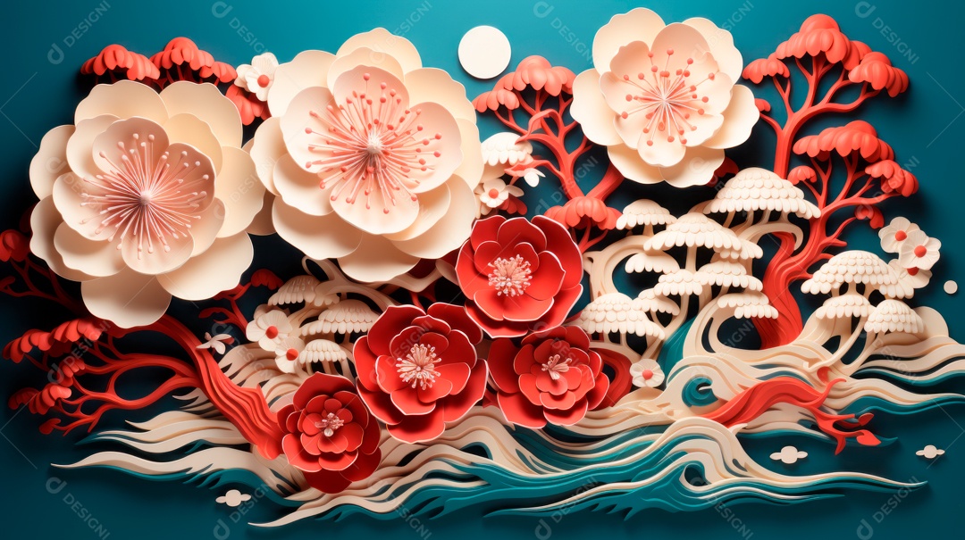 Ano Novo Chinês, 10 de fevereiro, estilo de corte de papel.