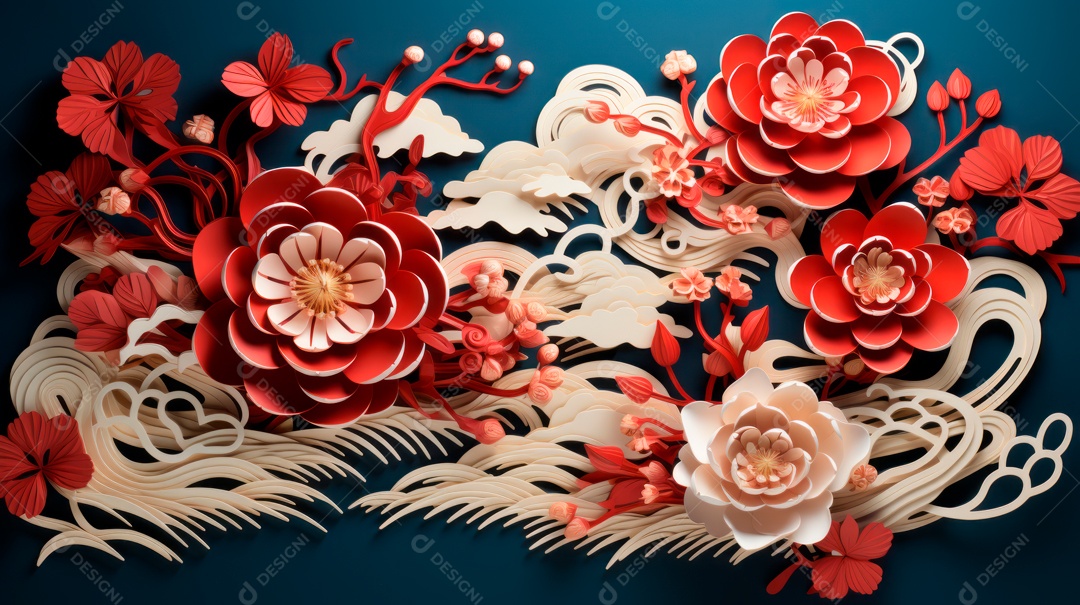 Ano Novo Chinês, 10 de fevereiro, estilo de corte de papel.