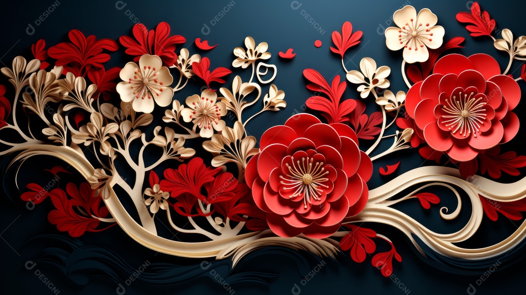 Ano Novo Chinês, 10 de fevereiro, estilo de corte de papel.