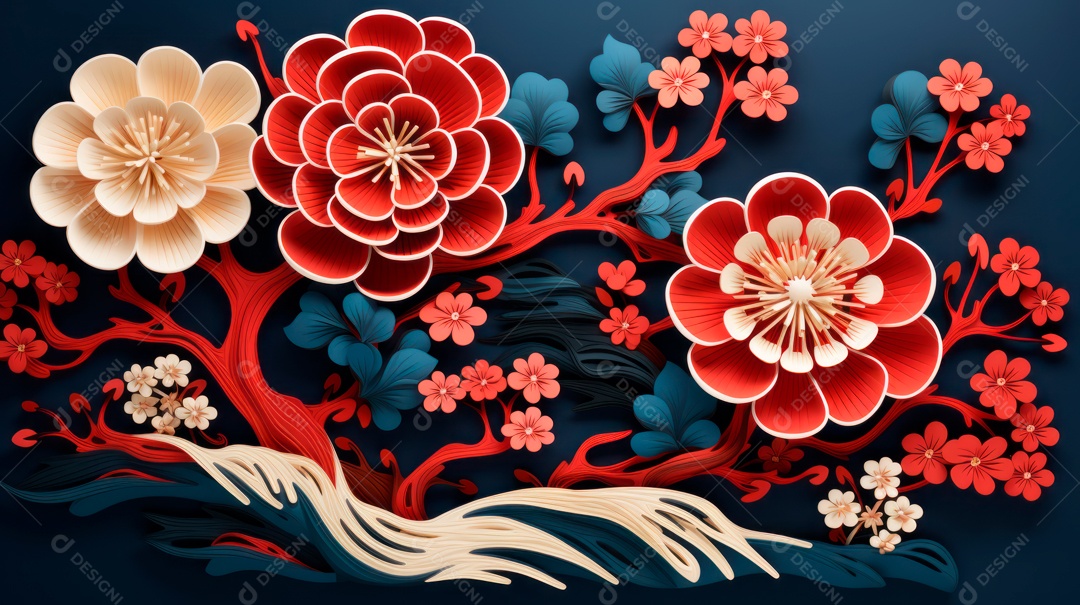 Ano Novo Chinês, 10 de fevereiro, estilo de corte de papel.