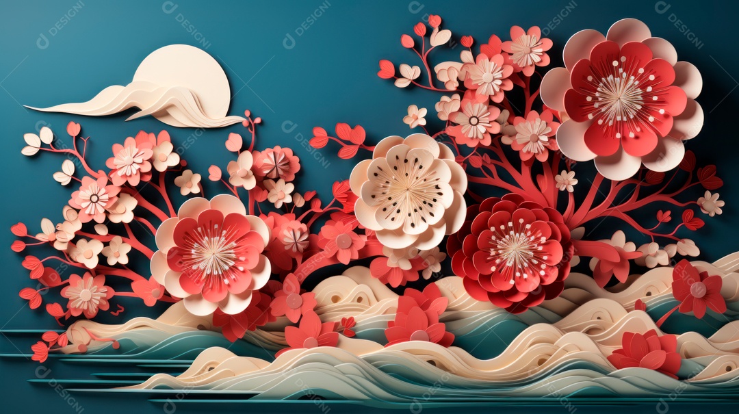 Ano Novo Chinês, 10 de fevereiro, estilo de corte de papel, vetor.