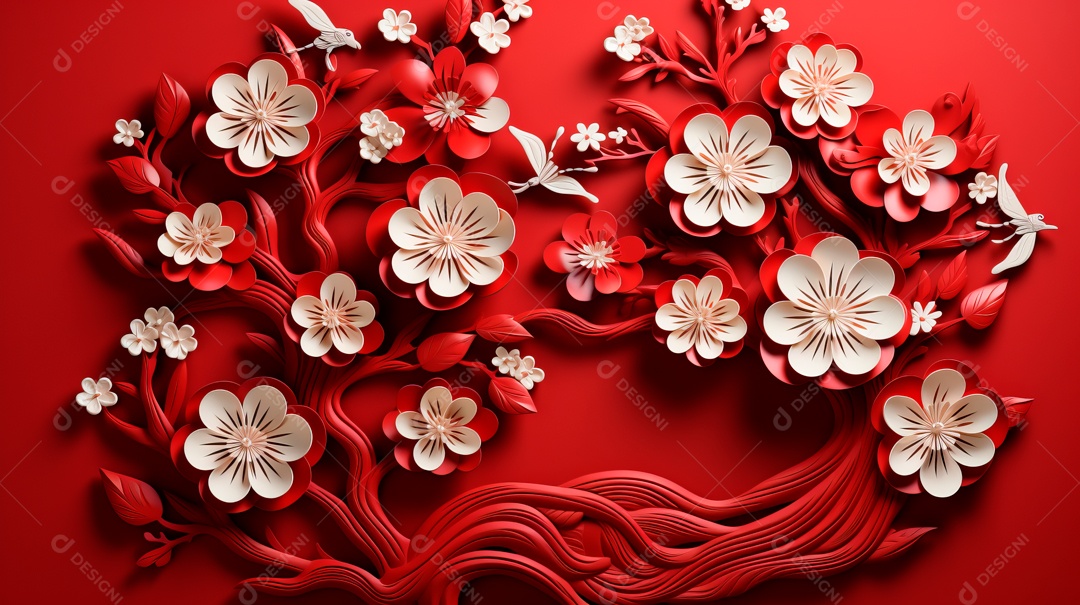 Ano Novo Chinês, 10 de fevereiro, estilo de corte de papel, vetor.