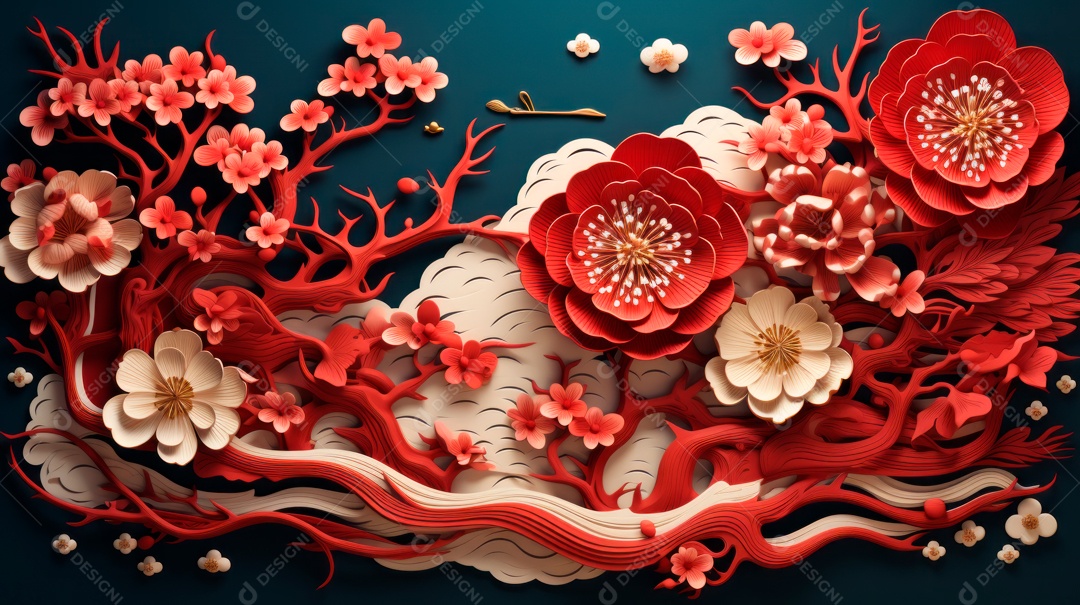 Cena de fundo branco aquarela do Ano Novo Chinês.