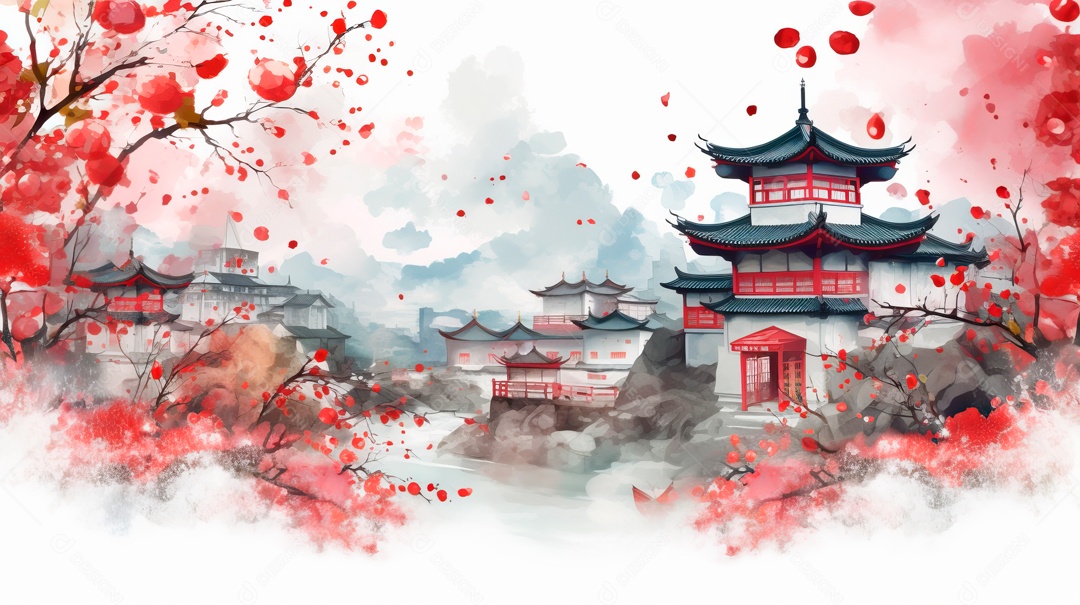 Cena de fundo branco aquarela do Ano Novo Chinês.